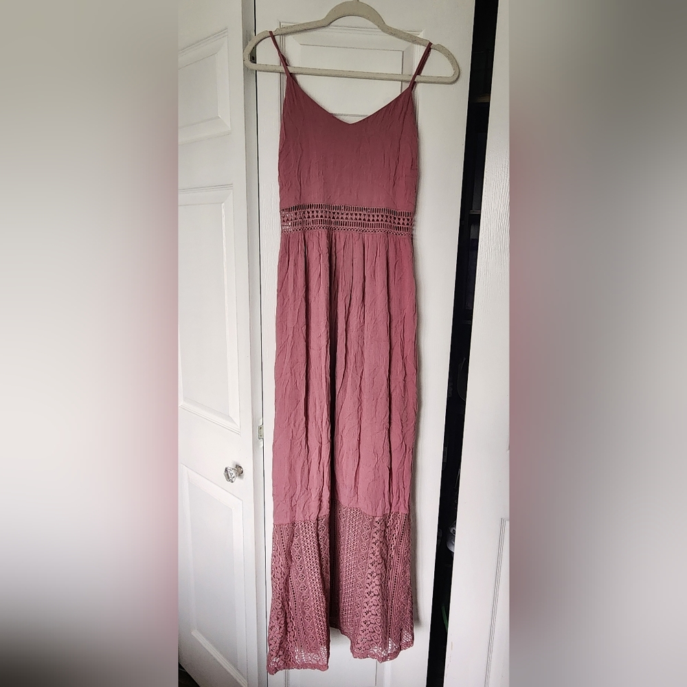 Altar'd State Rose  Maxi Spaghetti Strap Dress With Lace Sz Med